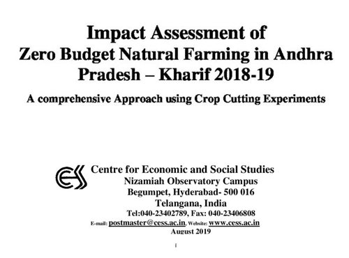 Impact Assessment of Zero Budget Natural Farming in Andhra Pradesh – Kharif 2018-19